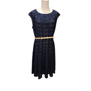 Christopher Banks navy belted dress size 16 party business office lined